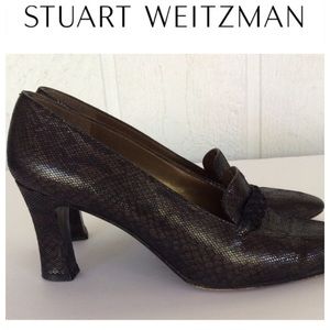 STUART WEITZMAN SNAKE PRINT BROWN LEATHER HEELS SIZE 8